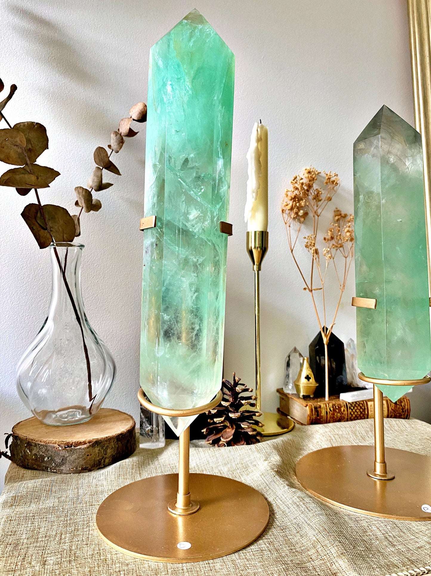 Fluorite Crystal Point on Tripod Stand: Unique Home Decor