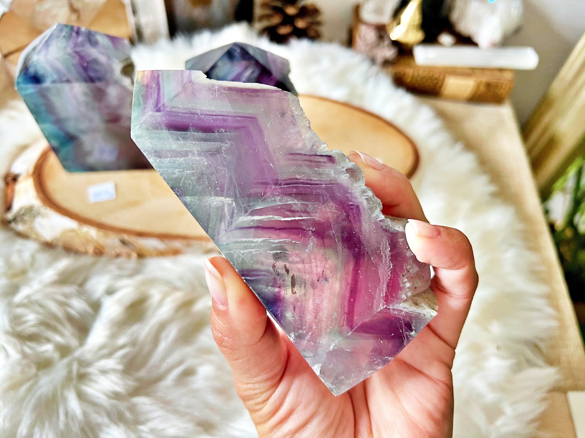 Tranches de Fluorite Multicolore Translucide - Mi Brutes & Mi Taillées, Unique Crystal Decor