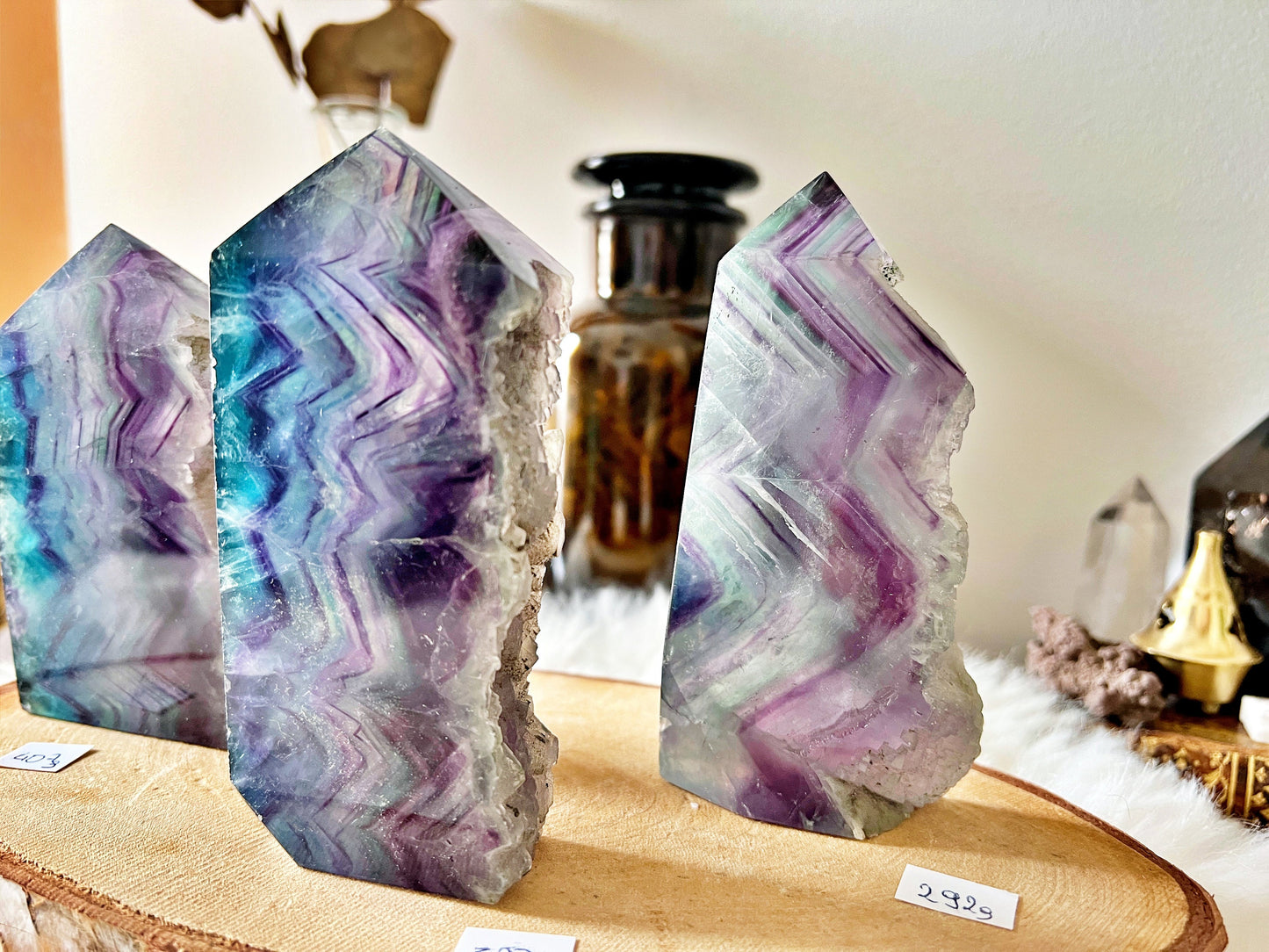 Tranches de Fluorite Multicolore Translucide - Mi Brutes & Mi Taillées, Unique Crystal Decor