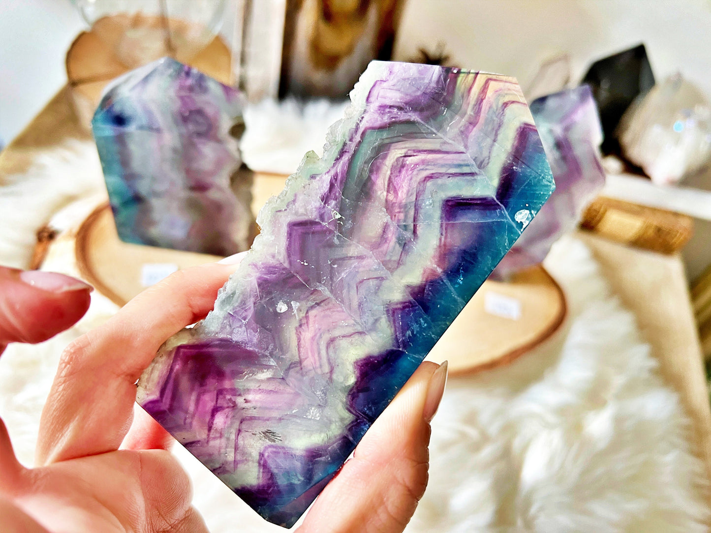 Tranches de Fluorite Multicolore Translucide - Mi Brutes & Mi Taillées, Unique Crystal Decor