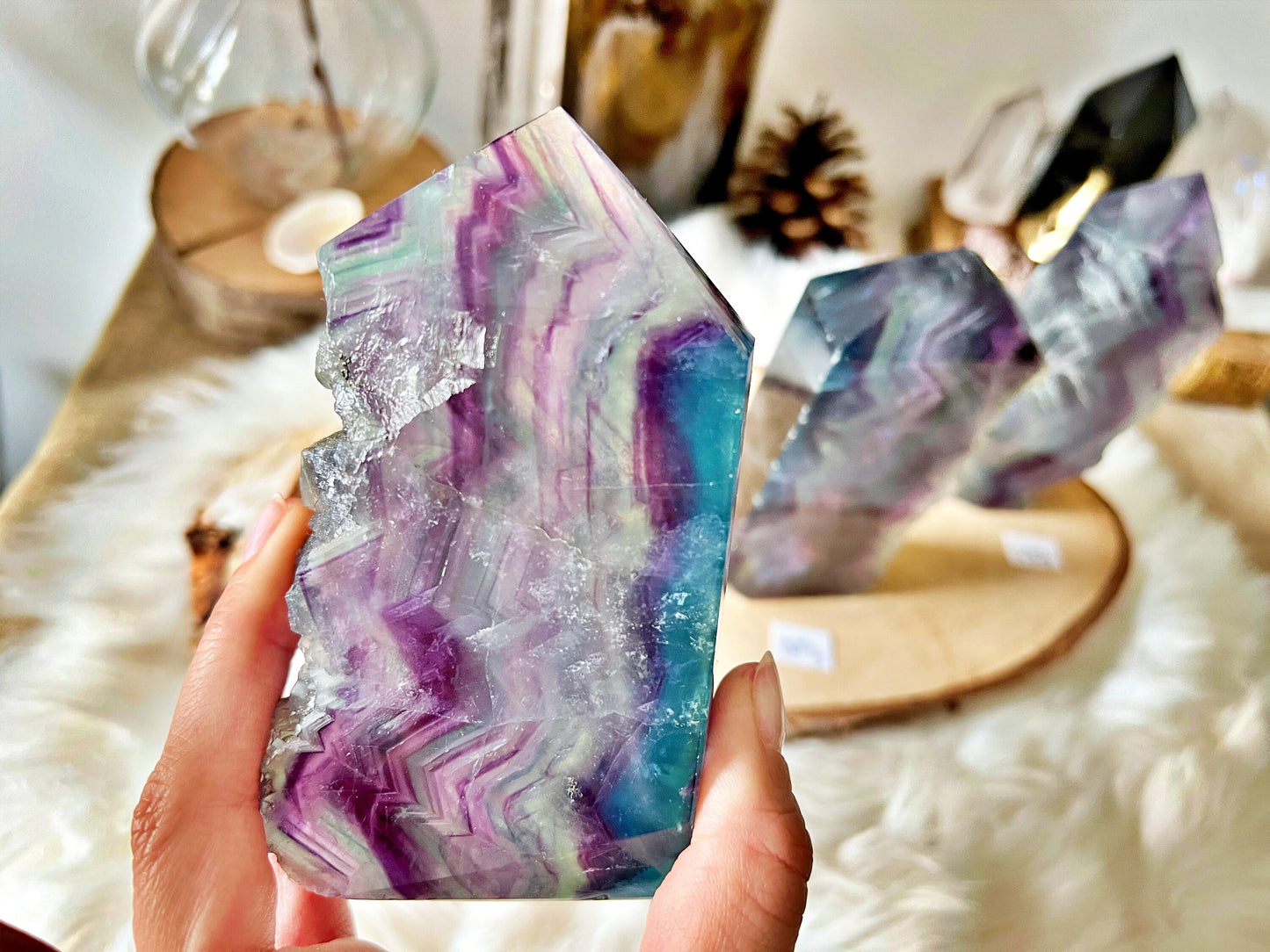 Tranches de Fluorite Multicolore Translucide - Mi Brutes & Mi Taillées, Unique Crystal Decor