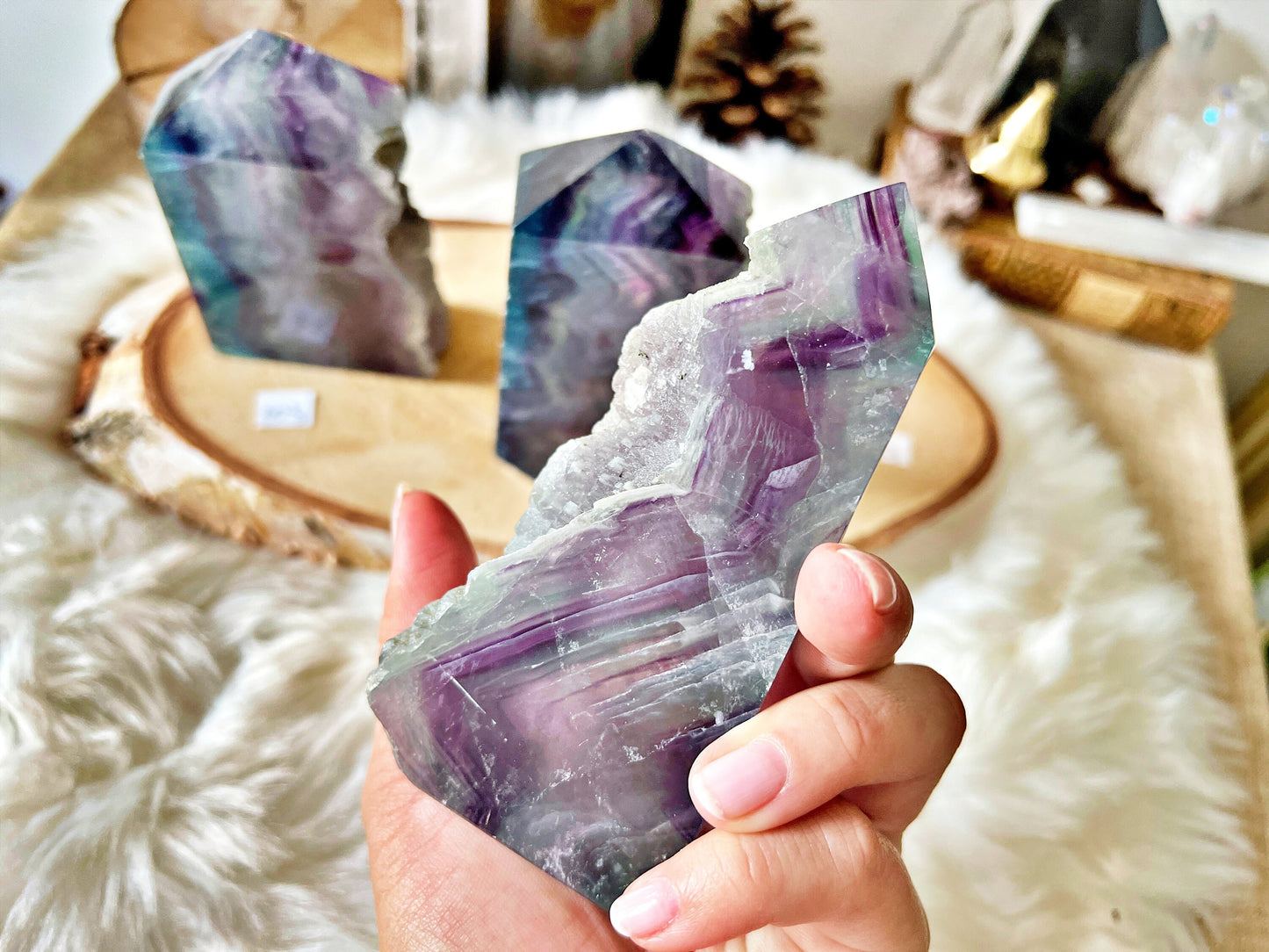Tranches de Fluorite Multicolore Translucide - Mi Brutes & Mi Taillées, Unique Crystal Decor