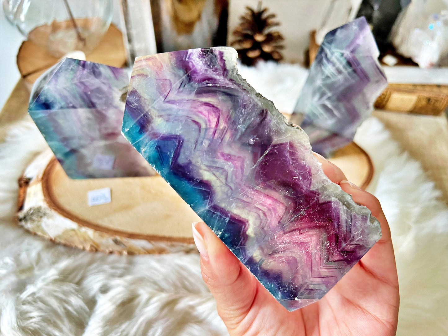 Tranches de Fluorite Multicolore Translucide - Mi Brutes & Mi Taillées, Unique Crystal Decor