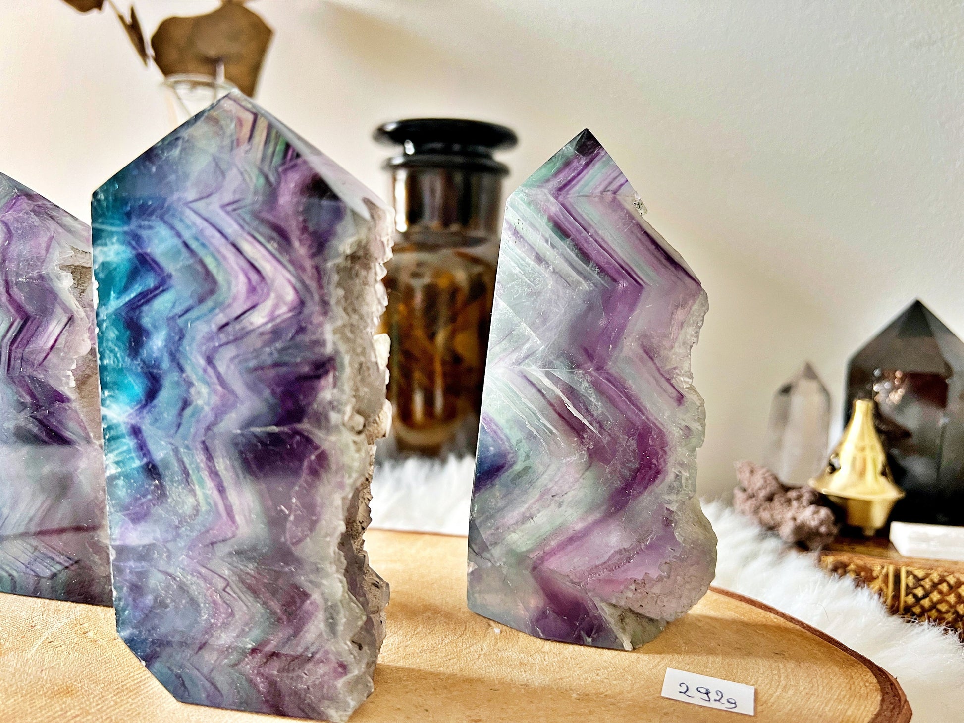 Tranches de Fluorite Multicolore Translucide - Mi Brutes & Mi Taillées, Unique Crystal Decor