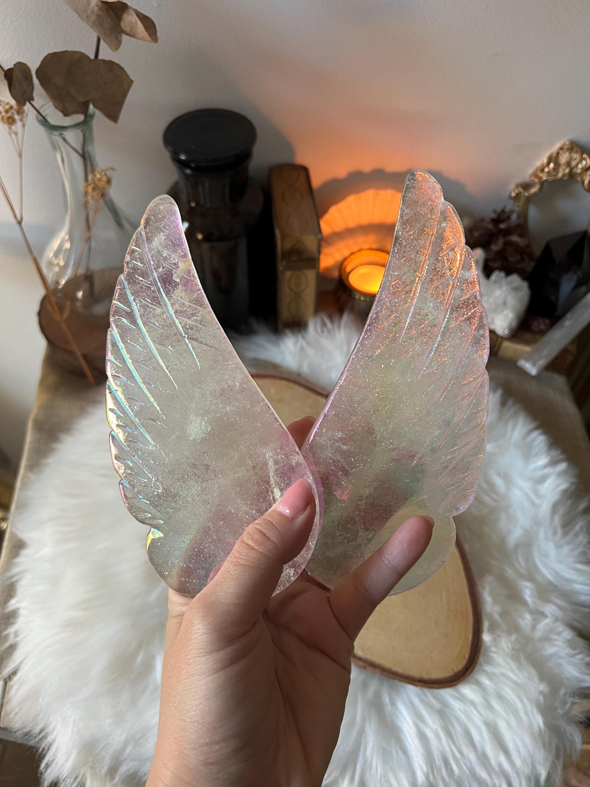 Ailes d'Ange en Cristal de Roche Aura (renforcé platine)