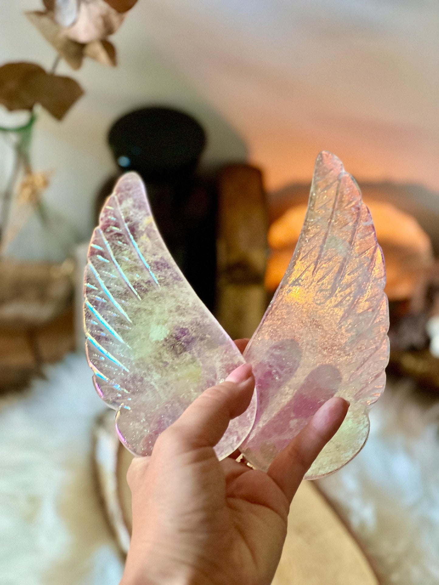 Ailes d'Ange en Cristal de Roche Aura (renforcé platine)