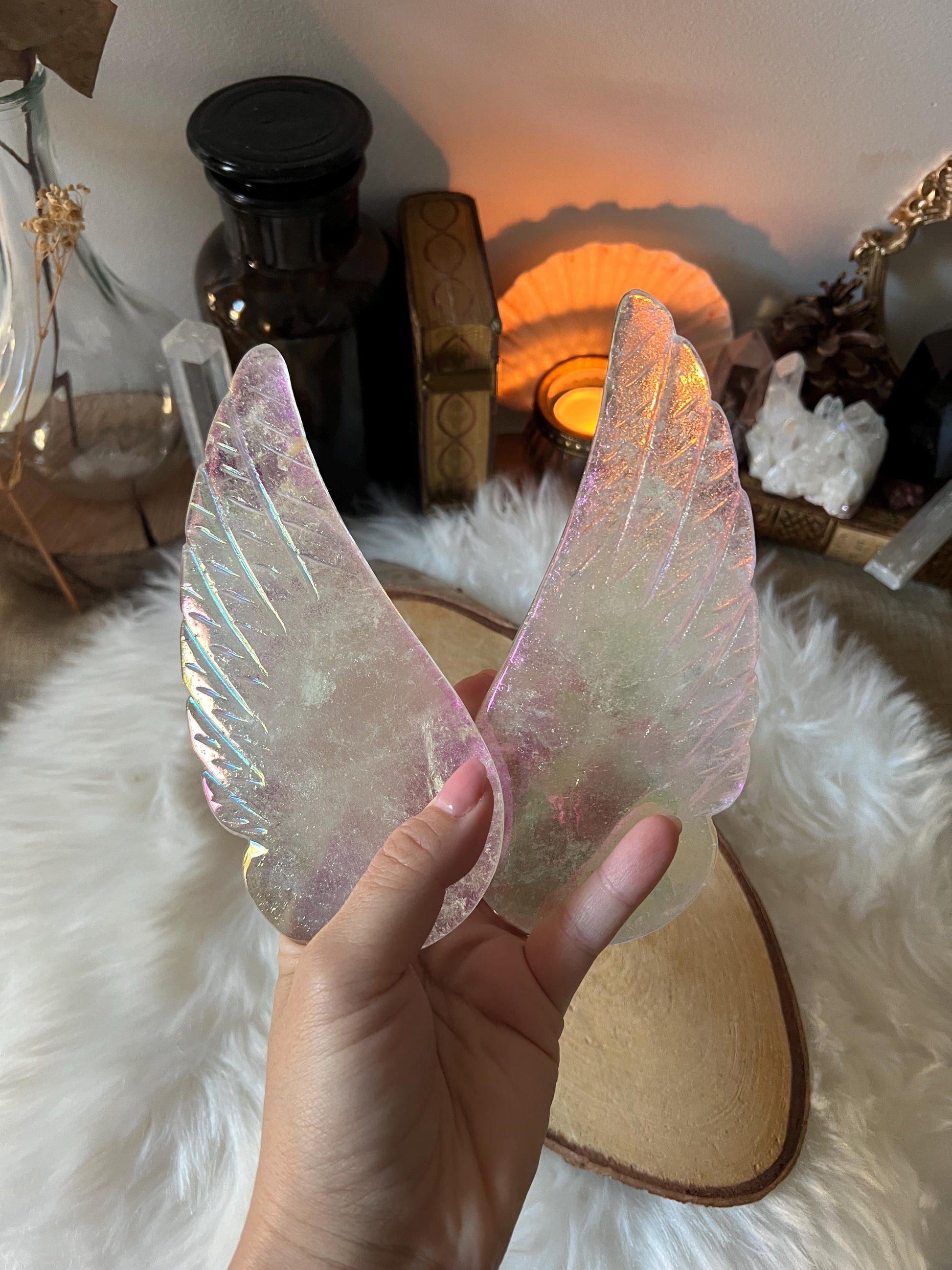 Ailes d'Ange en Cristal de Roche Aura (renforcé platine)