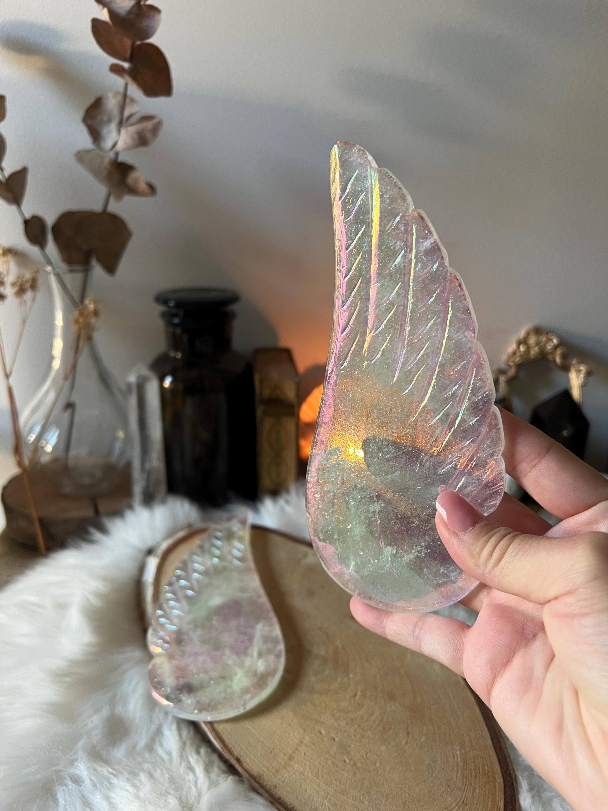 Ailes d'Ange en Cristal de Roche Aura (renforcé platine)