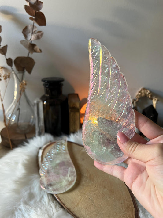 Ailes d'Ange en Cristal de Roche Aura (renforcé platine)