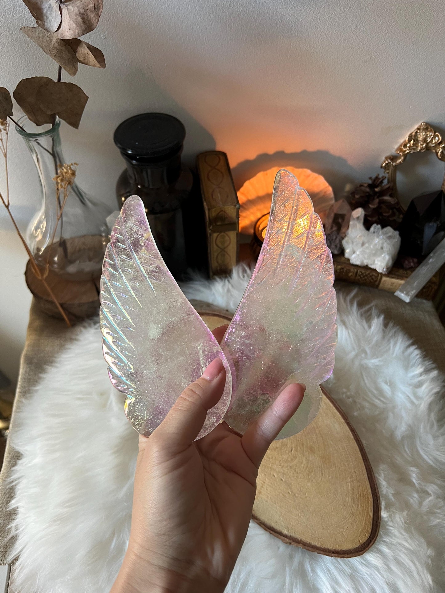 Ailes d'Ange en Cristal de Roche Aura (renforcé platine)