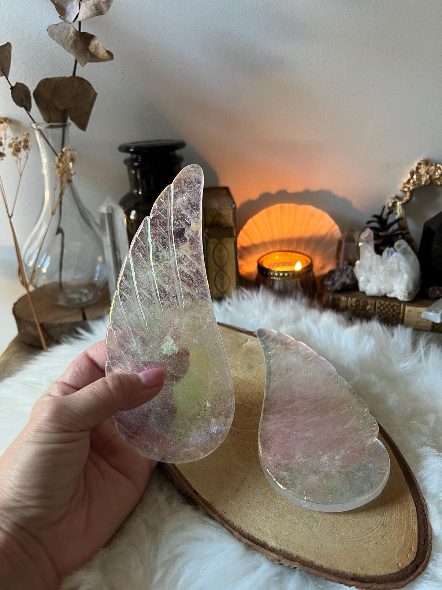 Ailes d'Ange en Cristal de Roche Aura (renforcé platine)