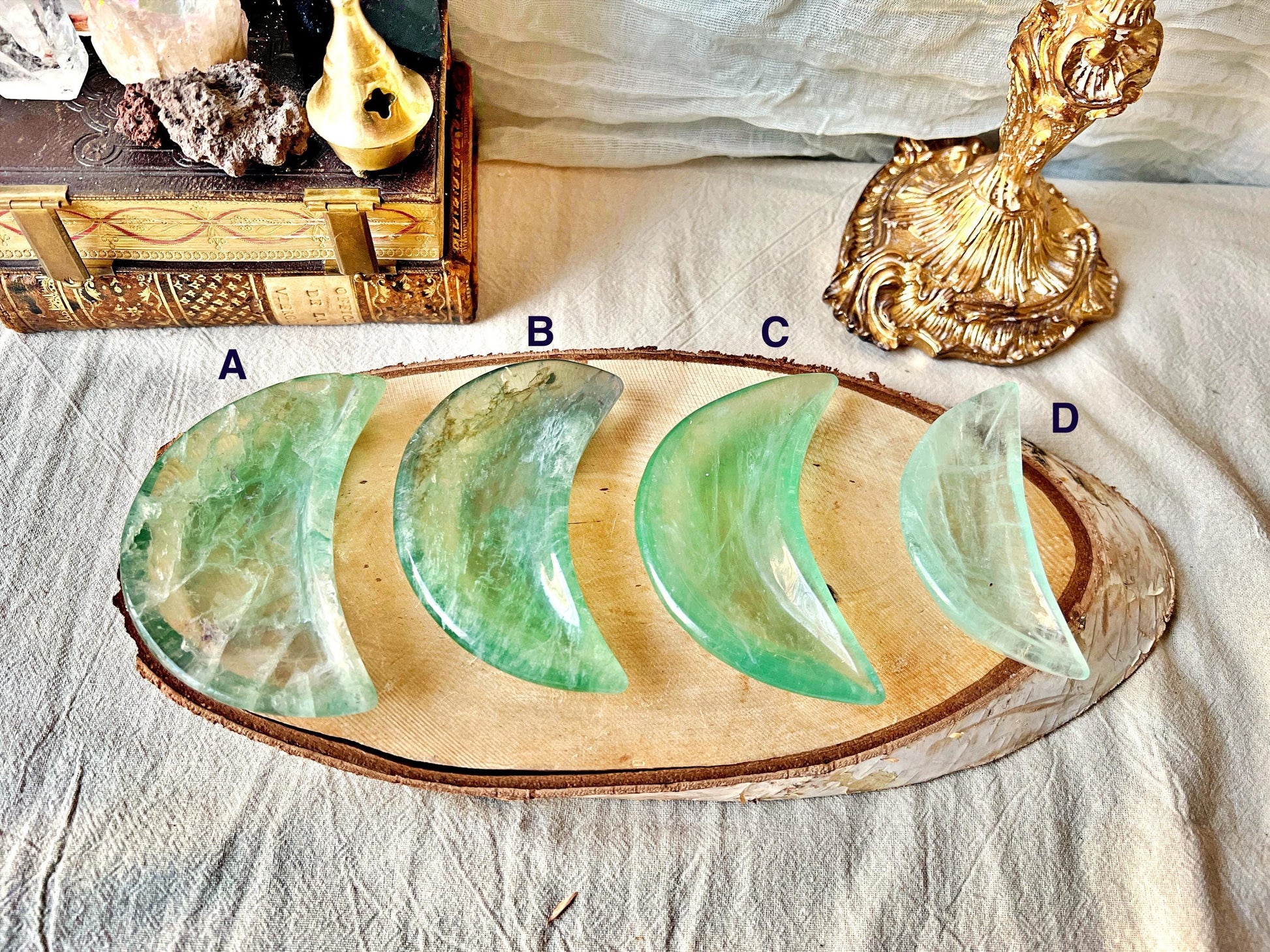 Réceptacles "Lune" en Fluorite Verte