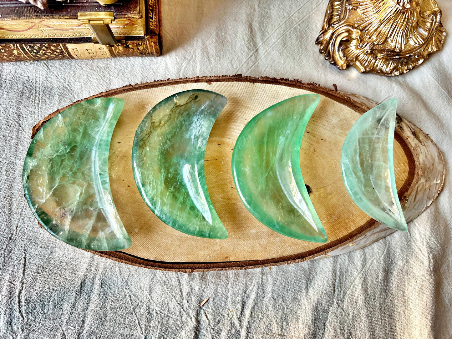 Réceptacles "Lune" en Fluorite Verte
