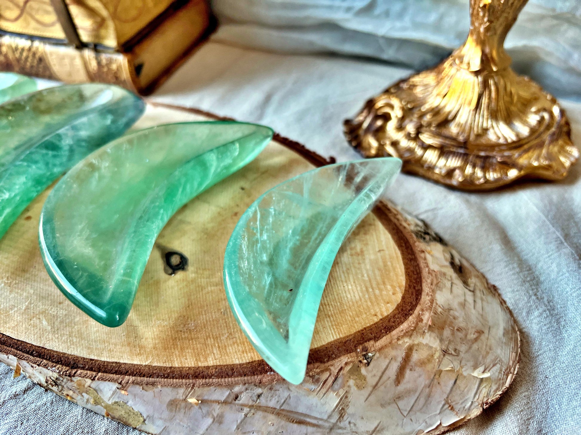 Réceptacles "Lune" en Fluorite Verte