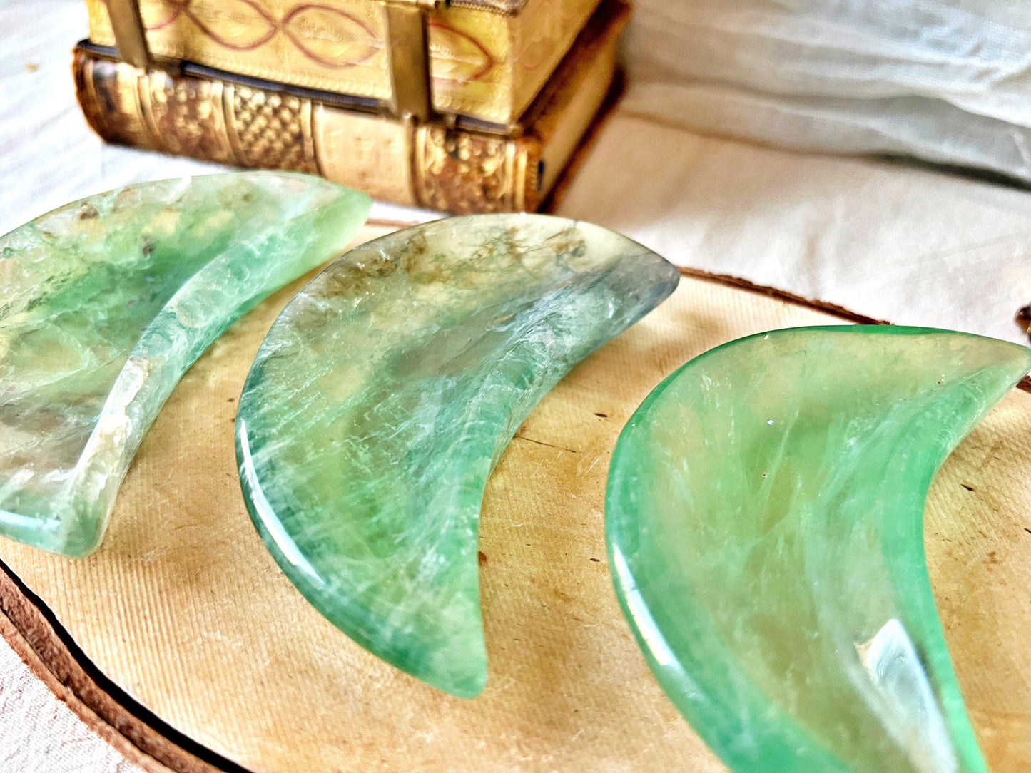Réceptacles "Lune" en Fluorite Verte
