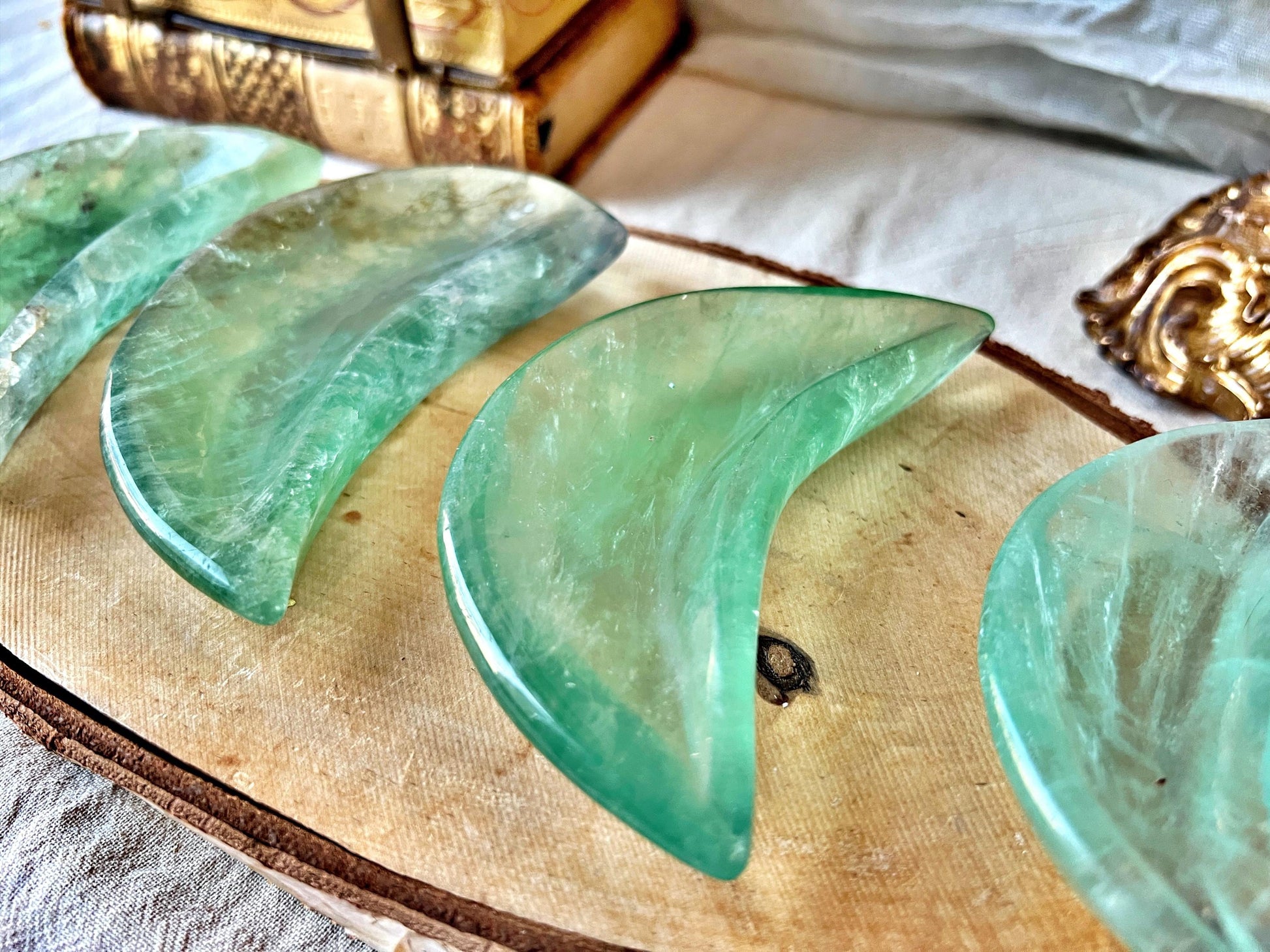 Réceptacles "Lune" en Fluorite Verte