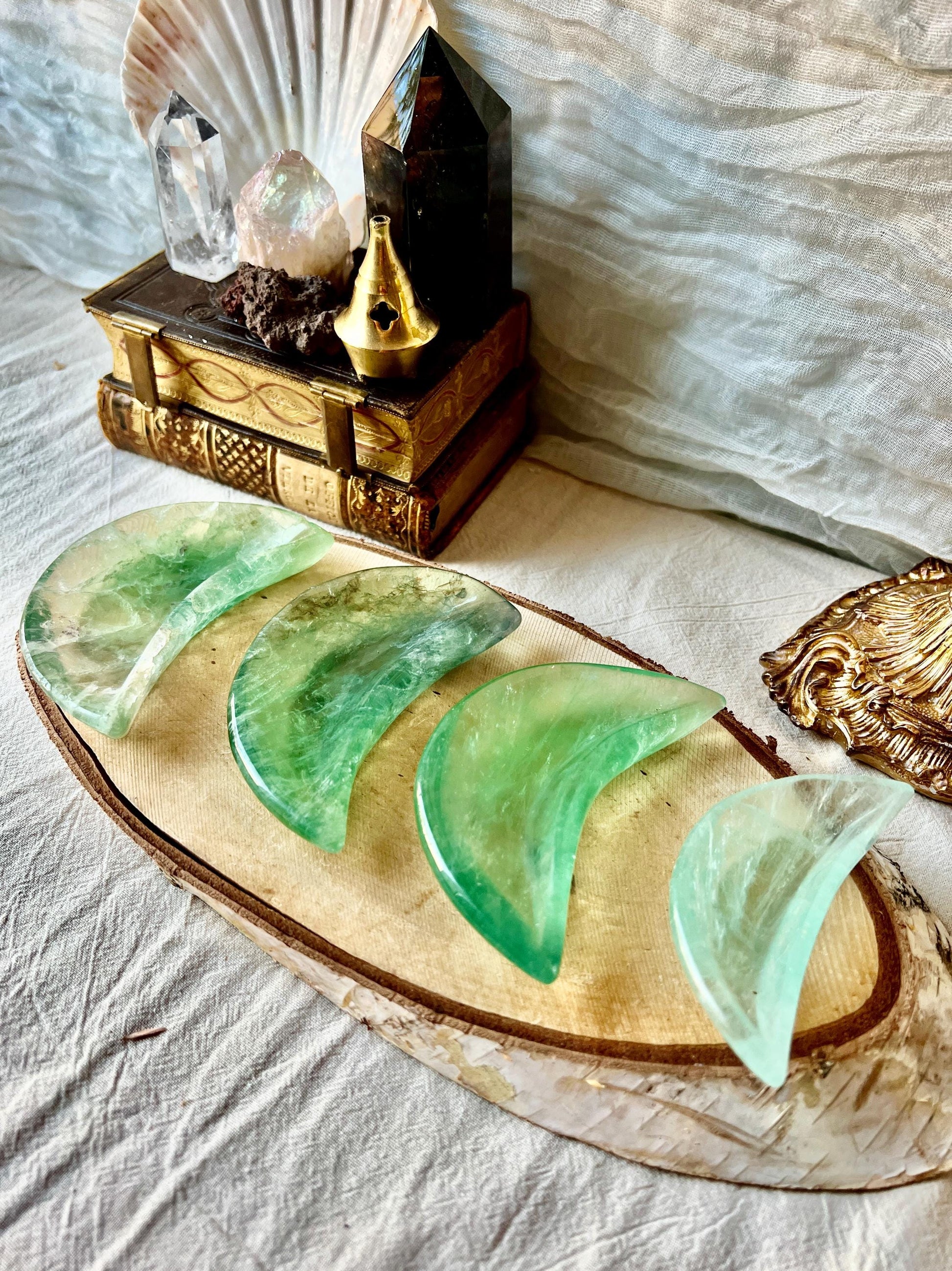 Réceptacles "Lune" en Fluorite Verte