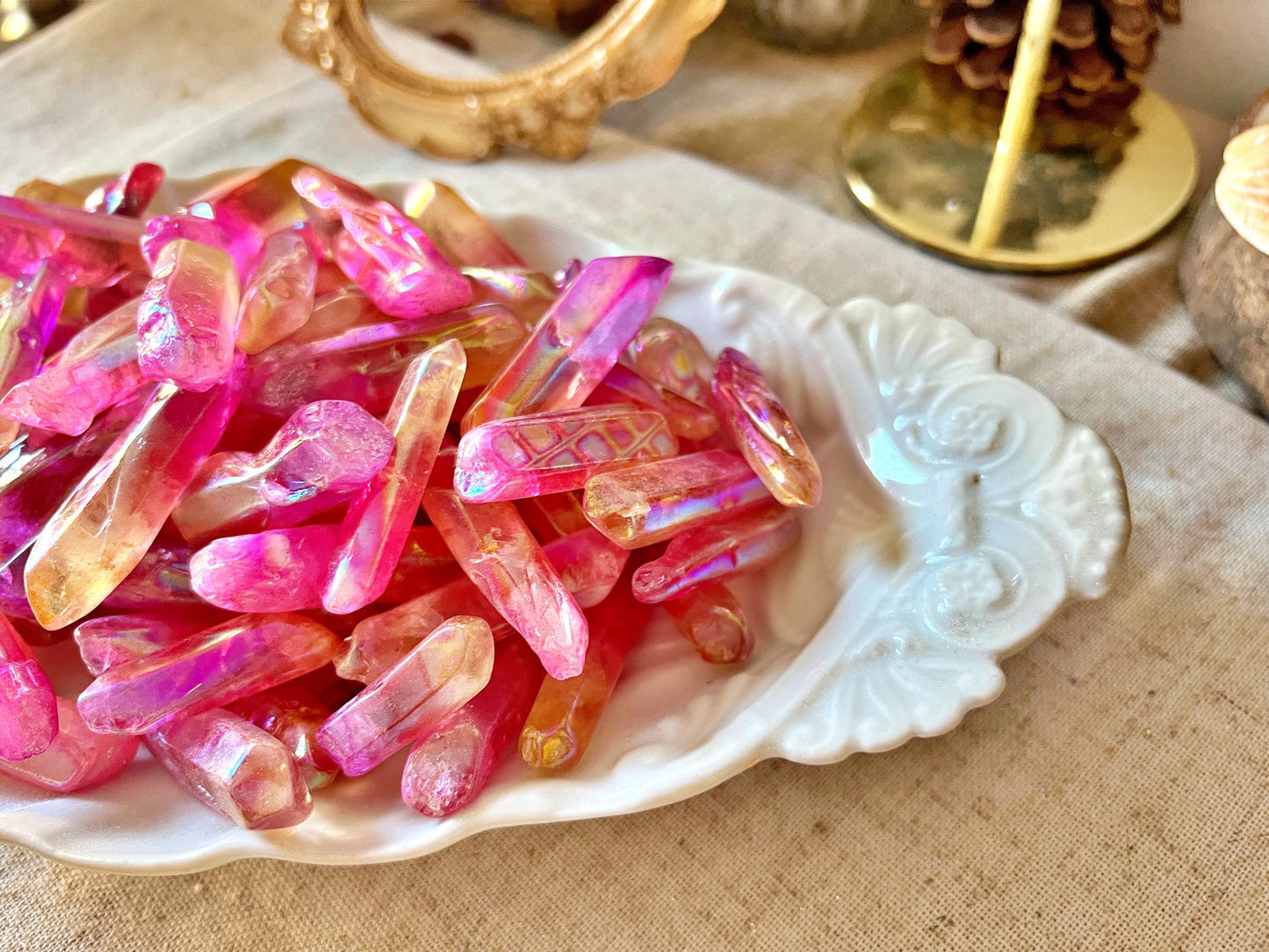 Pointes de Cristal de Roche Double Aura (Rose & Orange)