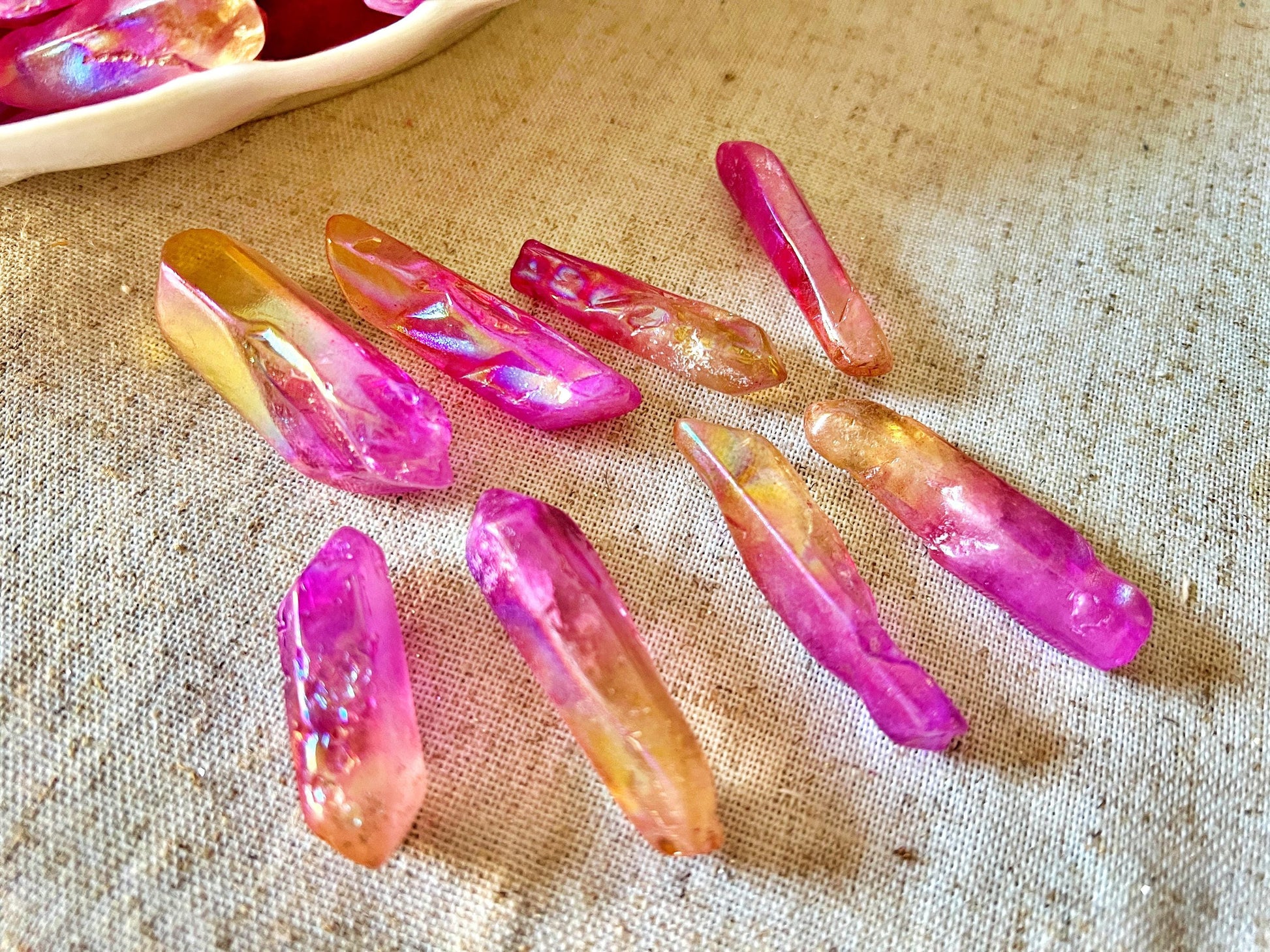 Pointes de Cristal de Roche Double Aura (Rose & Orange)
