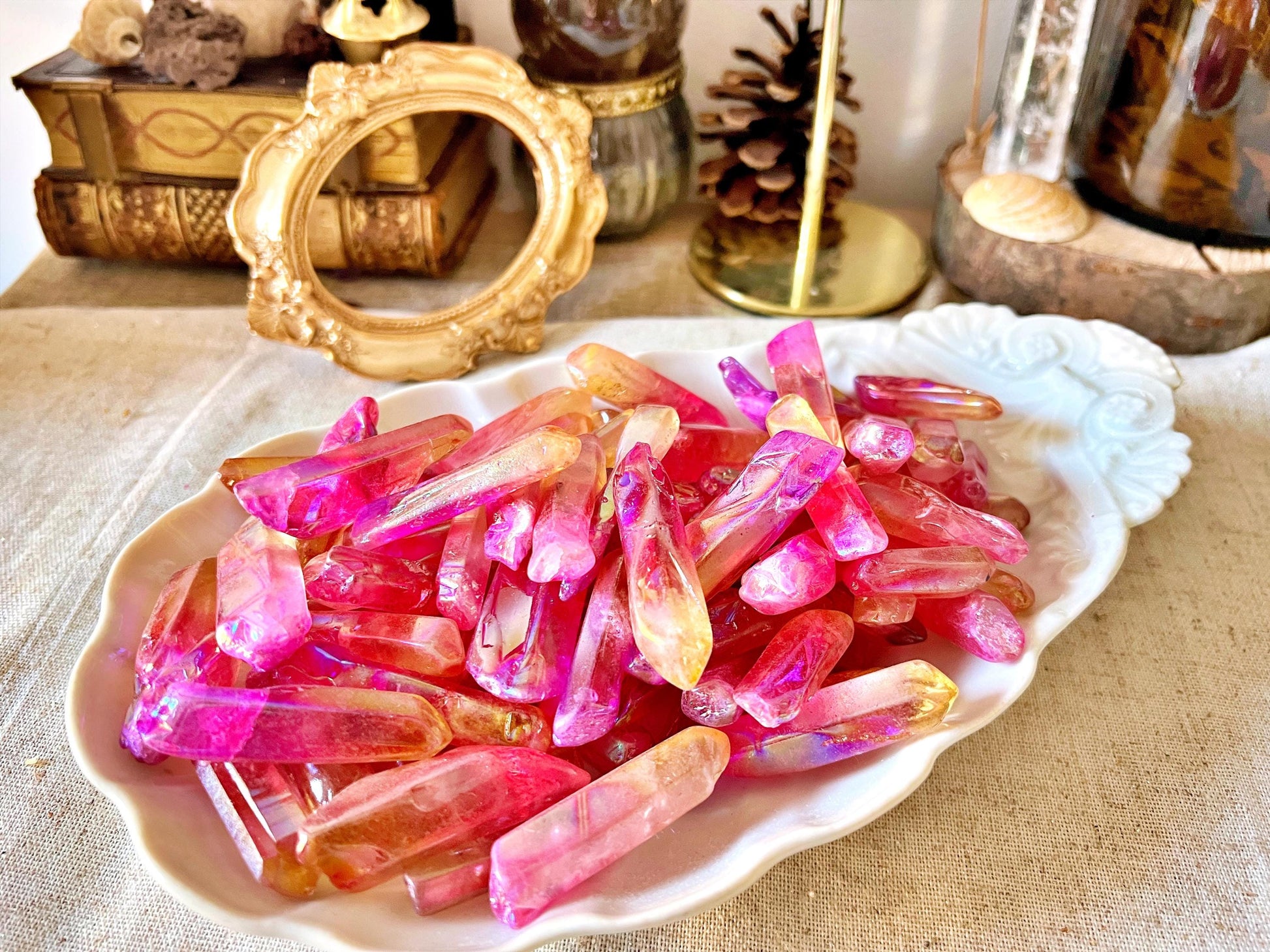 Pointes de Cristal de Roche Double Aura (Rose & Orange)