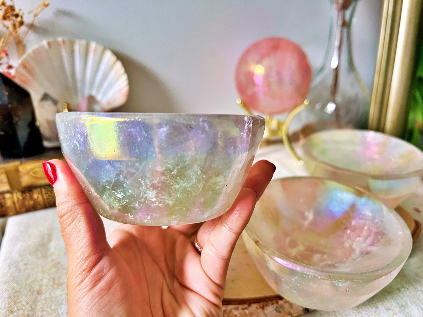 Bol en Cristal de Roche Aura - (560–600 g, 11 cm)