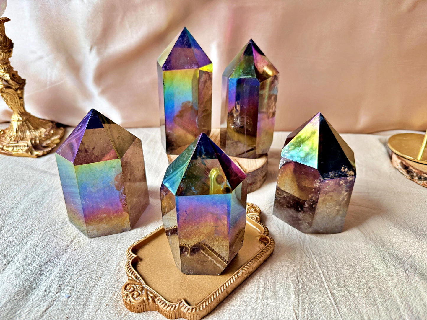 Quartz fumé aura Massif - Iridescent Crystal Decor, Mineral Specimen