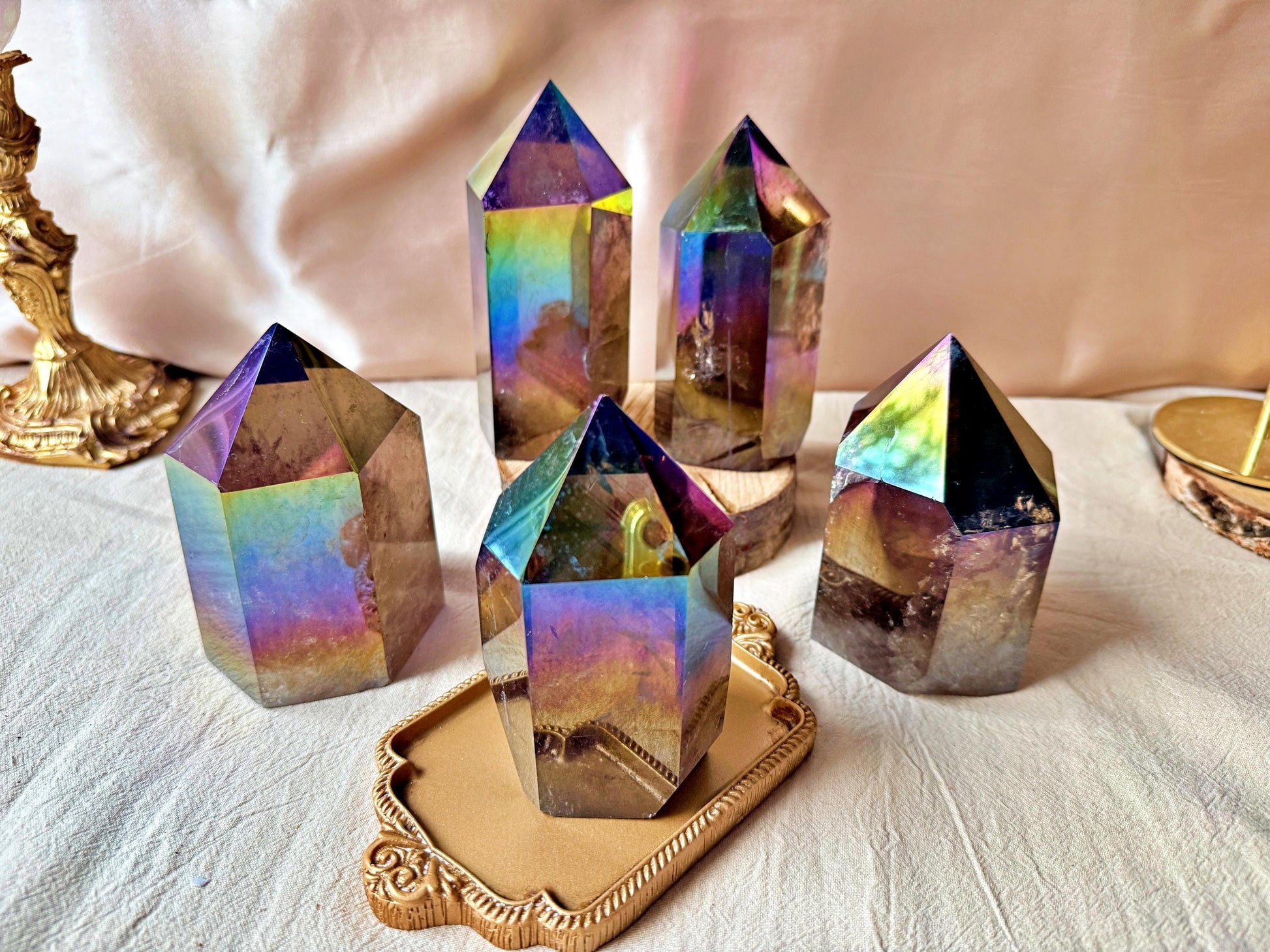 Quartz fumé aura Massif - Iridescent Crystal Decor, Mineral Specimen