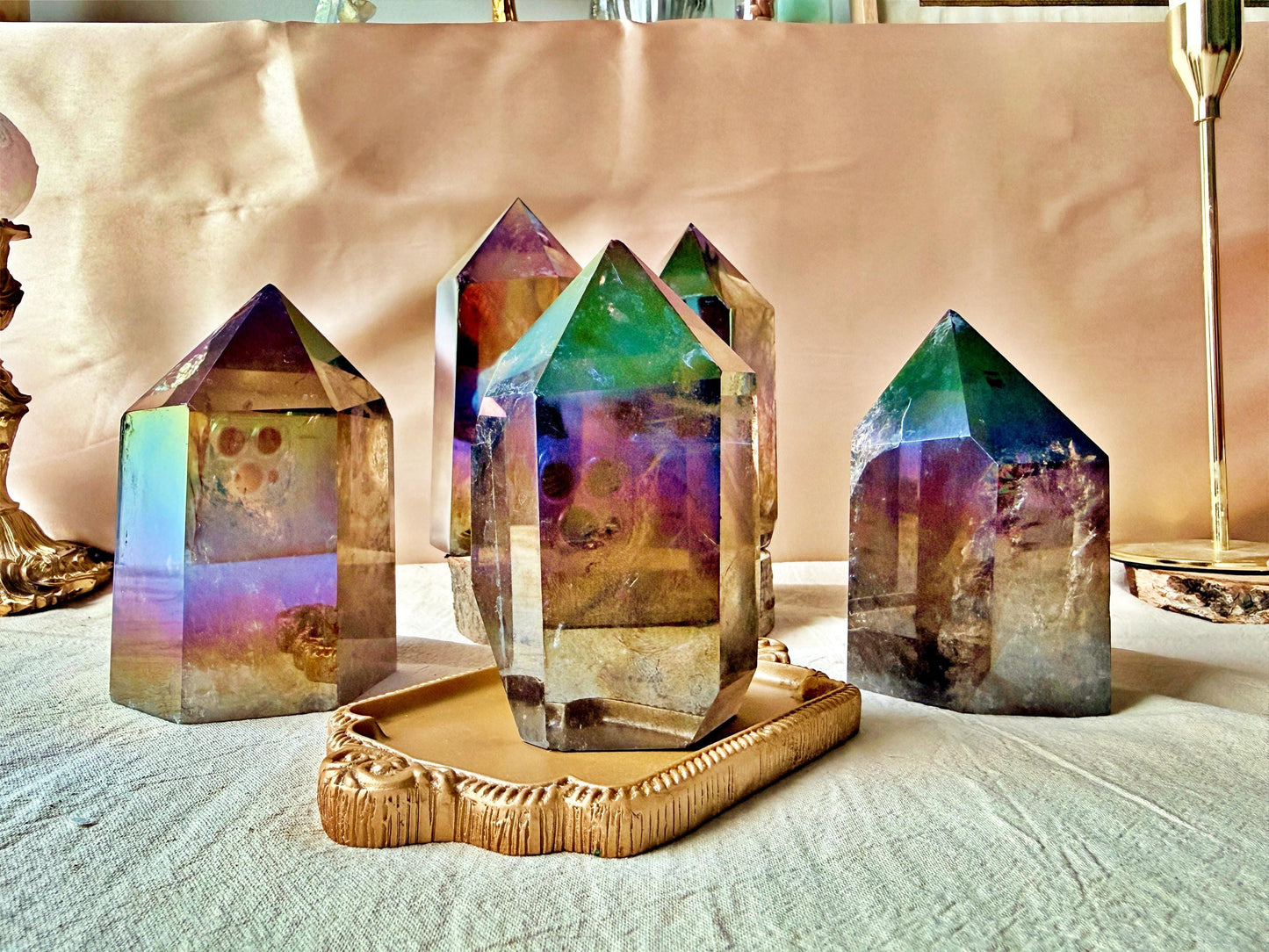 Quartz fumé aura Massif - Iridescent Crystal Decor, Mineral Specimen