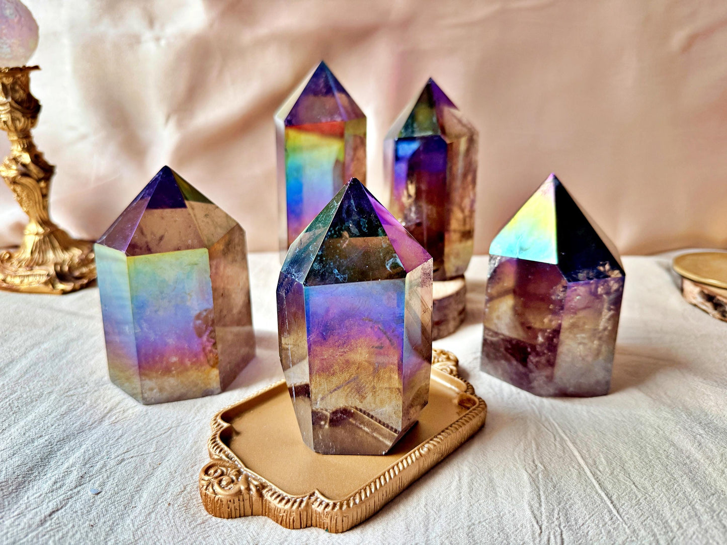 Quartz fumé aura Massif - Iridescent Crystal Decor, Mineral Specimen