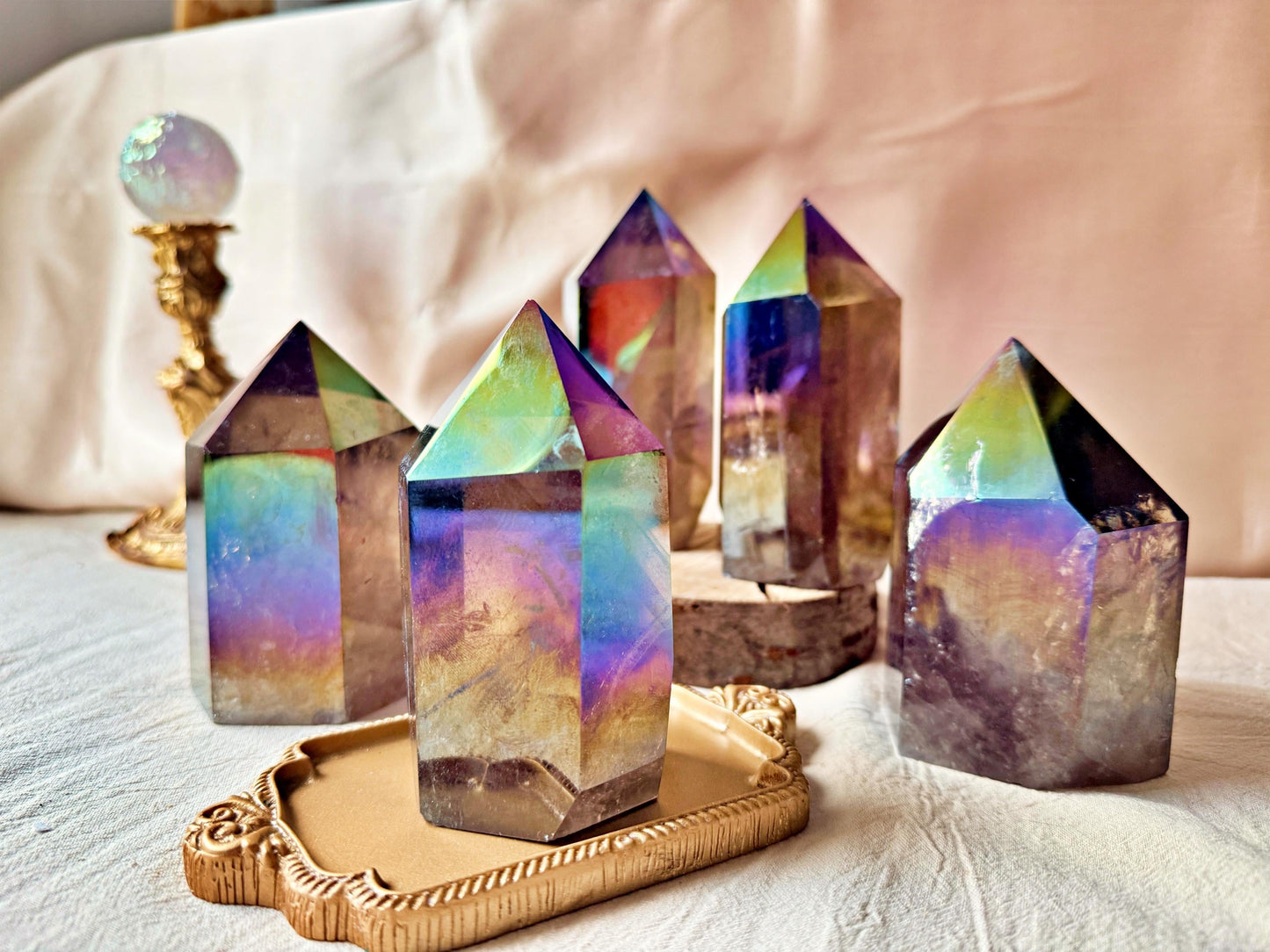 Quartz fumé aura Massif - Iridescent Crystal Decor, Mineral Specimen
