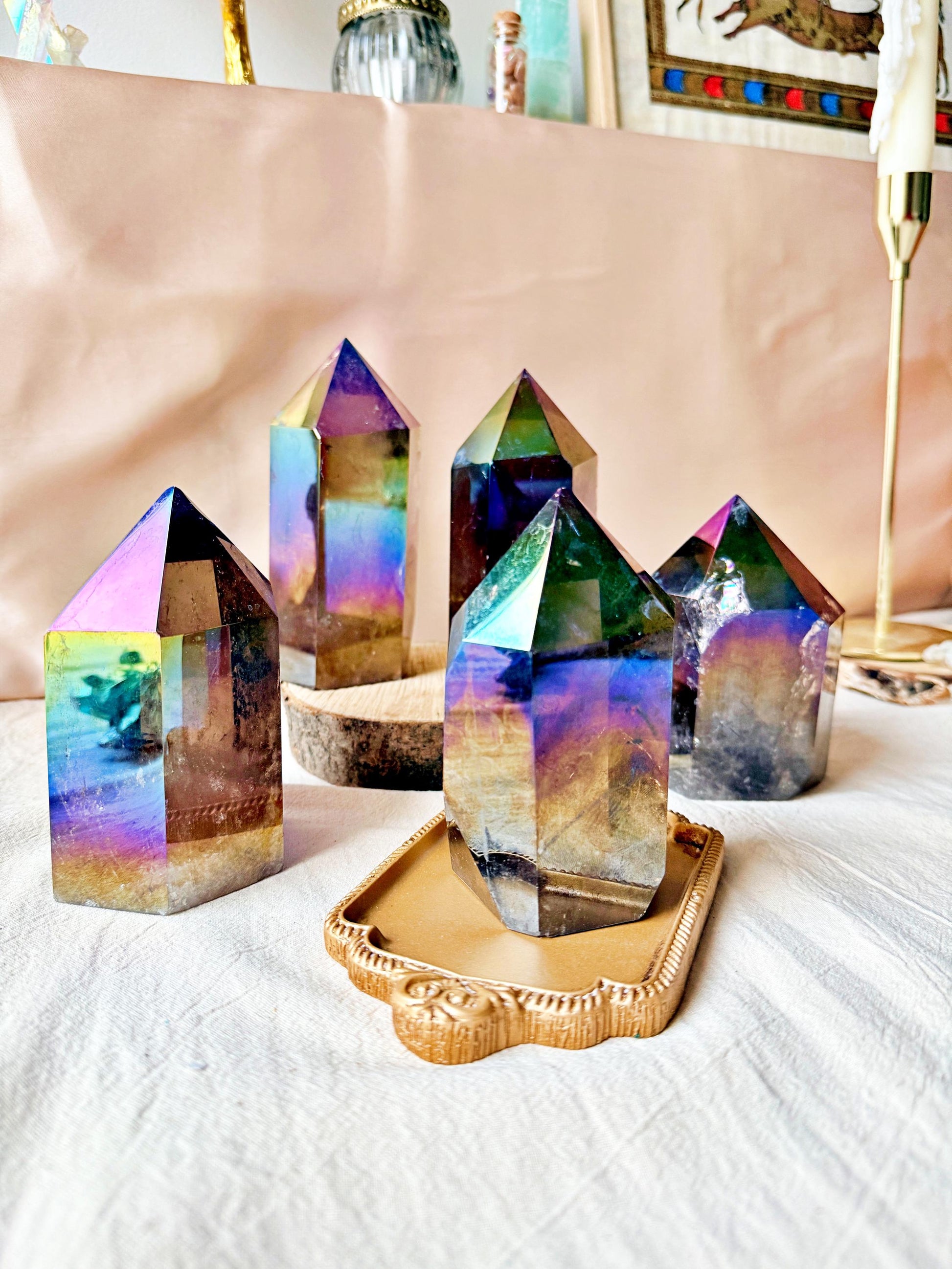 Quartz fumé aura Massif - Iridescent Crystal Decor, Mineral Specimen