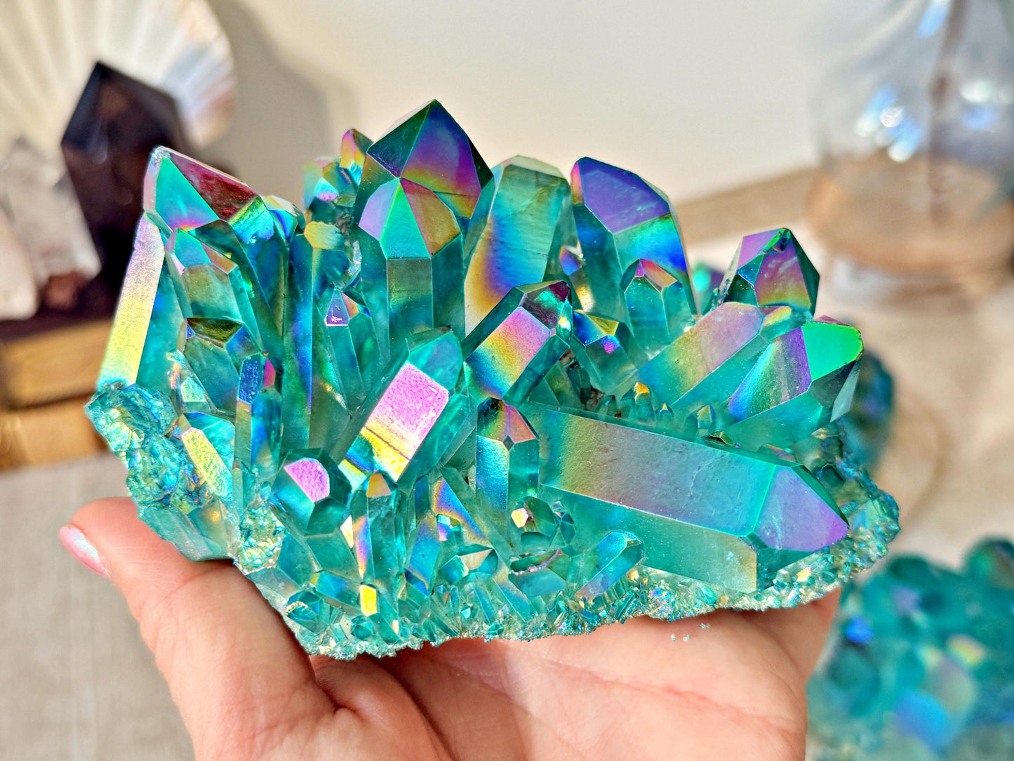 Roche XXL en Aqua Aura – grand cluster – pièce unique au choix