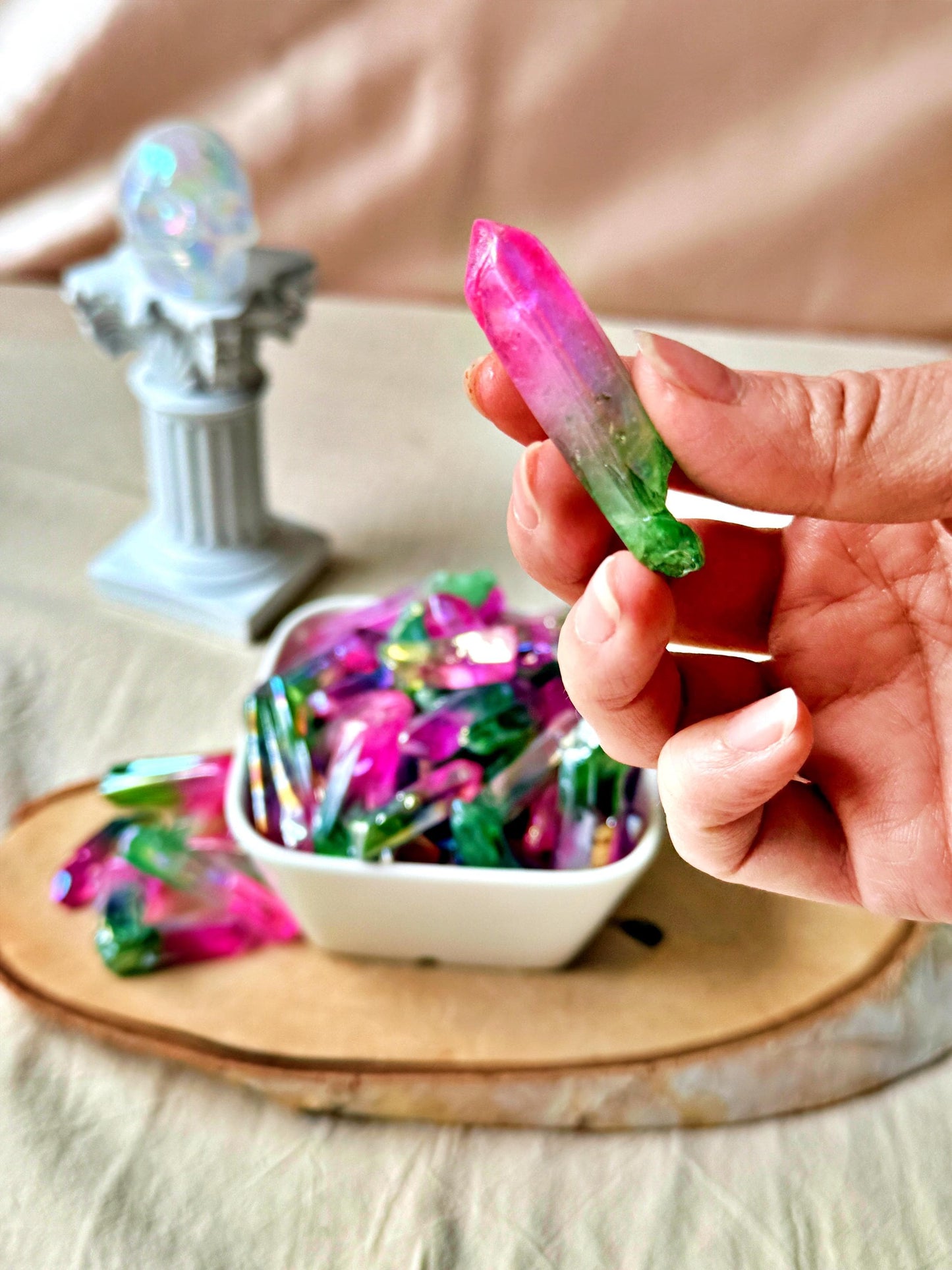 Pointes de Cristal de Roche Lémurien – Double aura Pink&Green