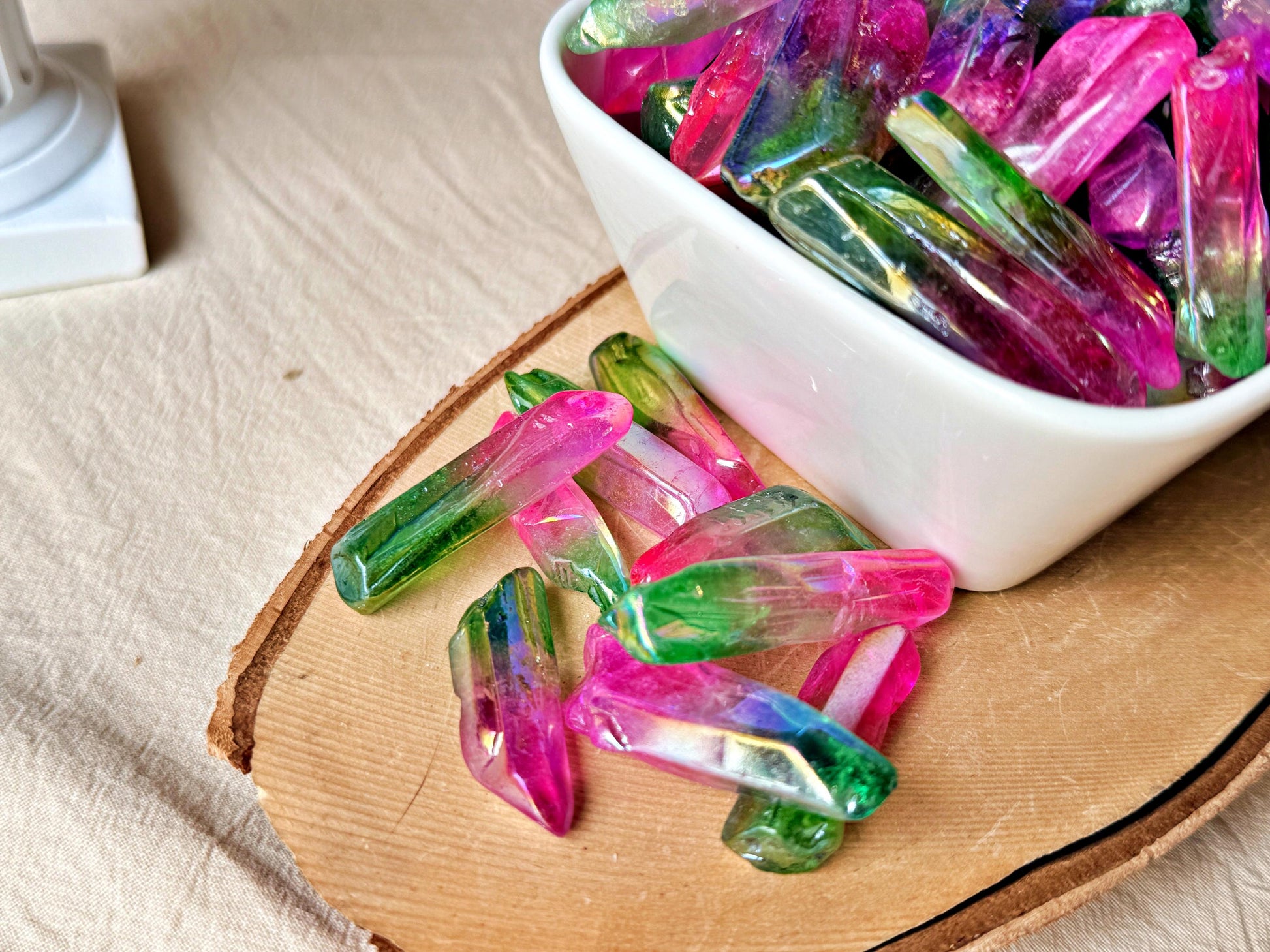 Pointes de Cristal de Roche Lémurien – Double aura Pink&Green