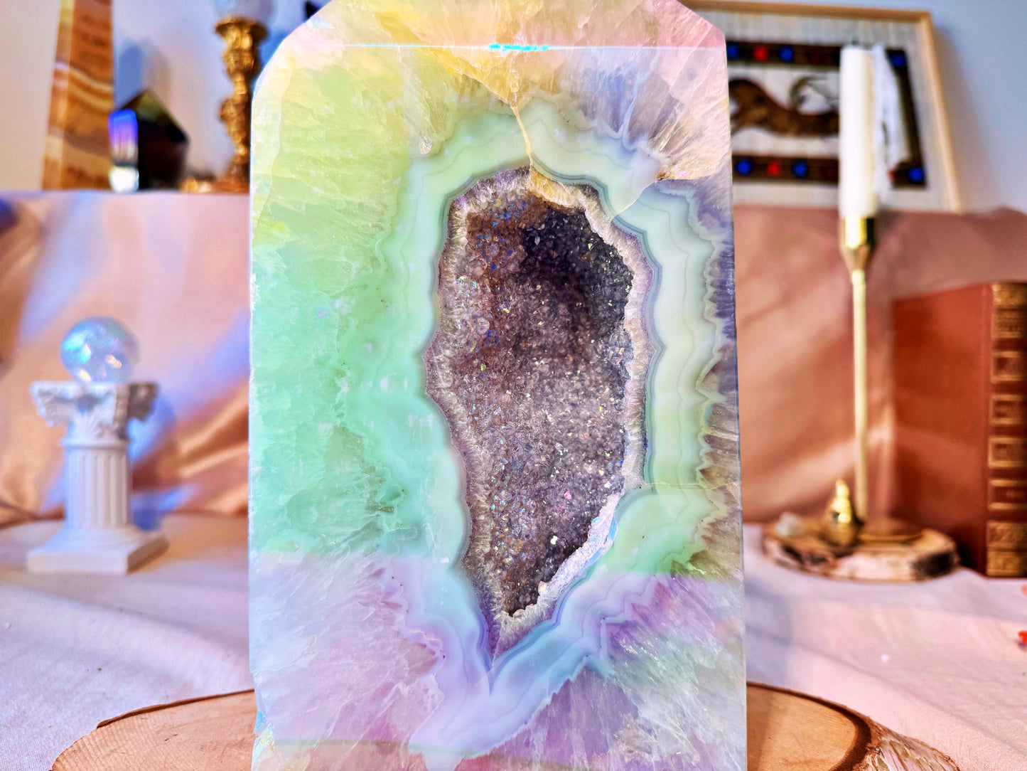 Grande Pointe d'Agate Blanche Aura à Double Cavité (4,353kg – 27 cm)