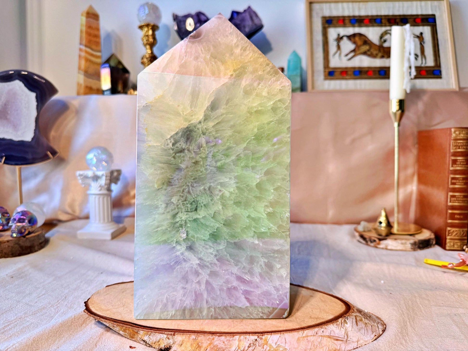 Grande Pointe d'Agate Blanche Aura à Double Cavité (4,353kg – 27 cm)