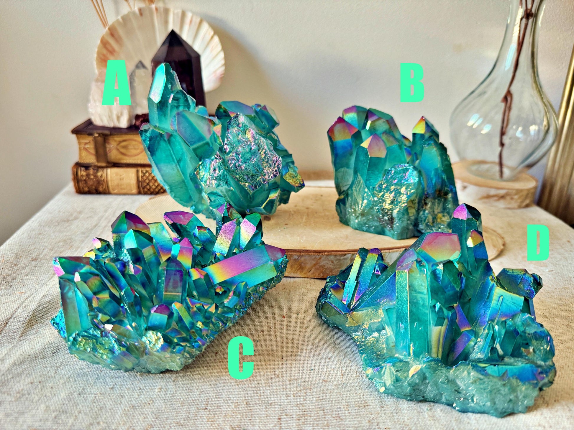 Roche XXL en Aqua Aura – grand cluster – pièce unique au choix