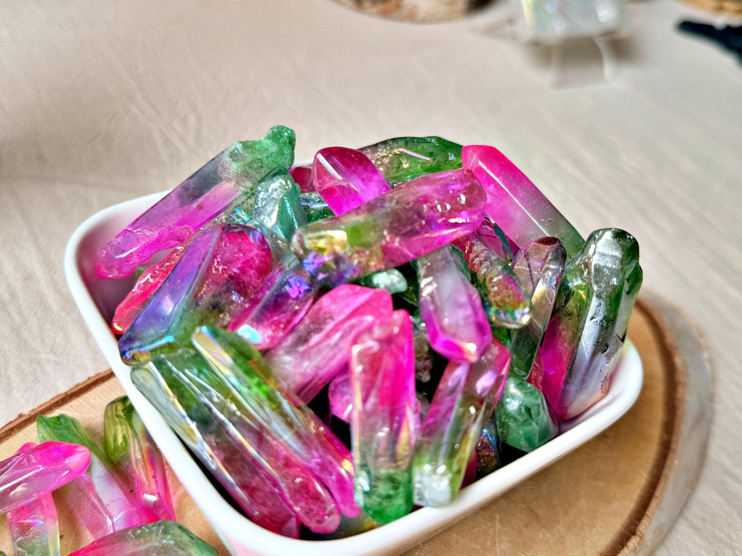 Pointes de Cristal de Roche Lémurien – Double aura Pink&Green