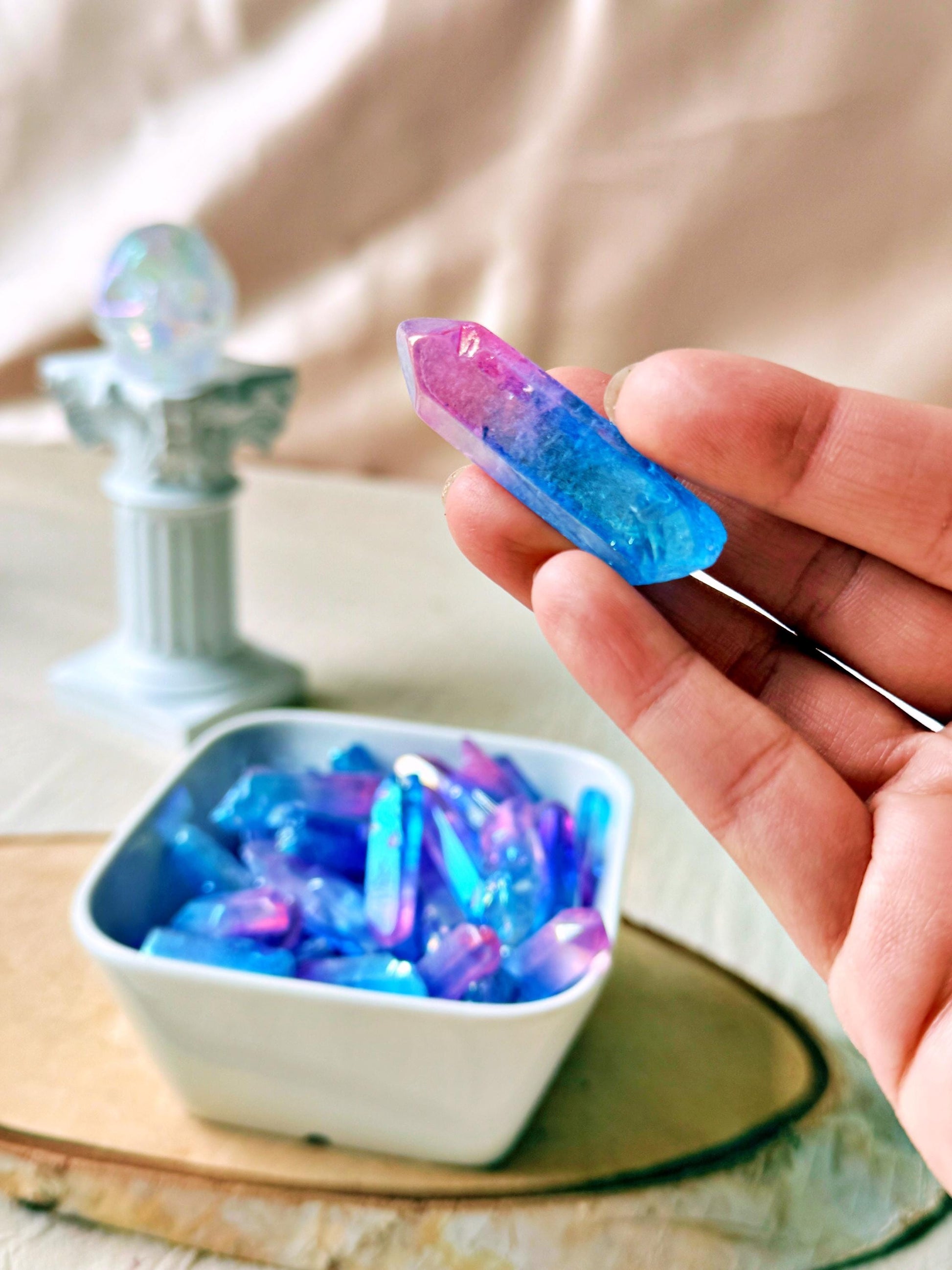 Pointes de Cristal de Roche Lémurien – Double aura Pink&Blue