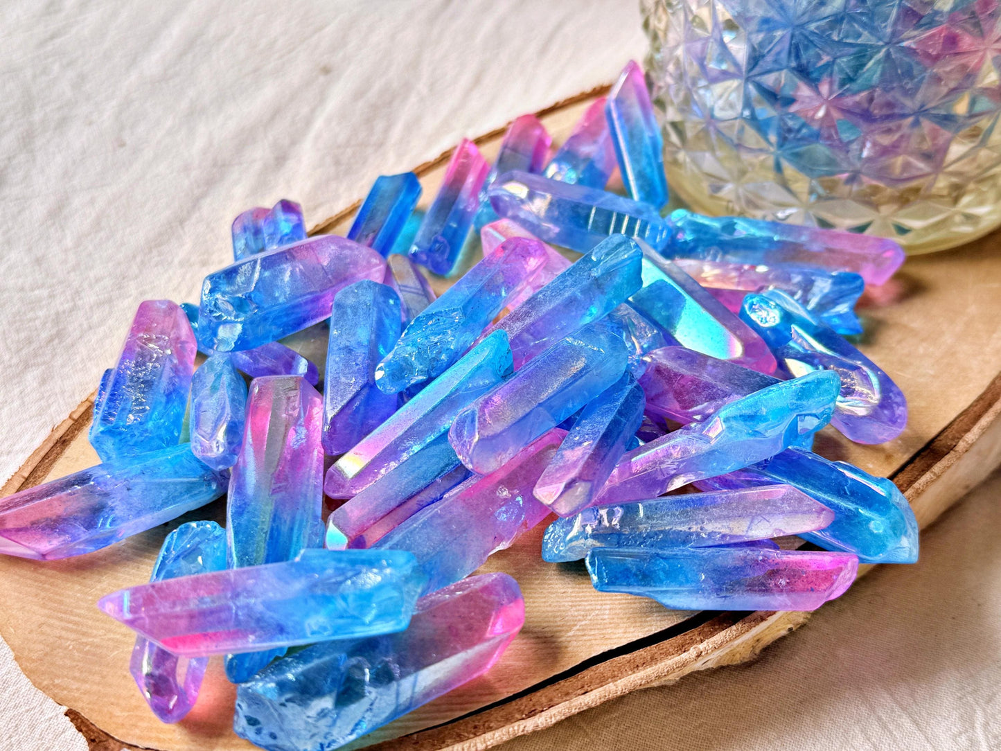 Pointes de Cristal de Roche Lémurien – Double aura Pink&Blue