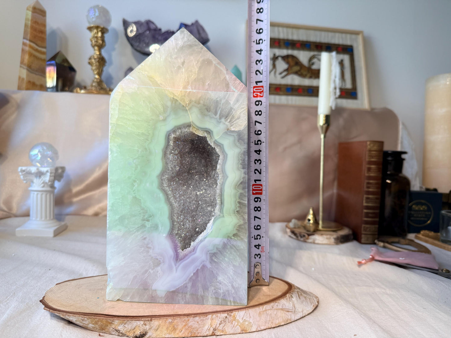 Grande Pointe d'Agate Blanche Aura à Double Cavité (4,353kg – 27 cm)