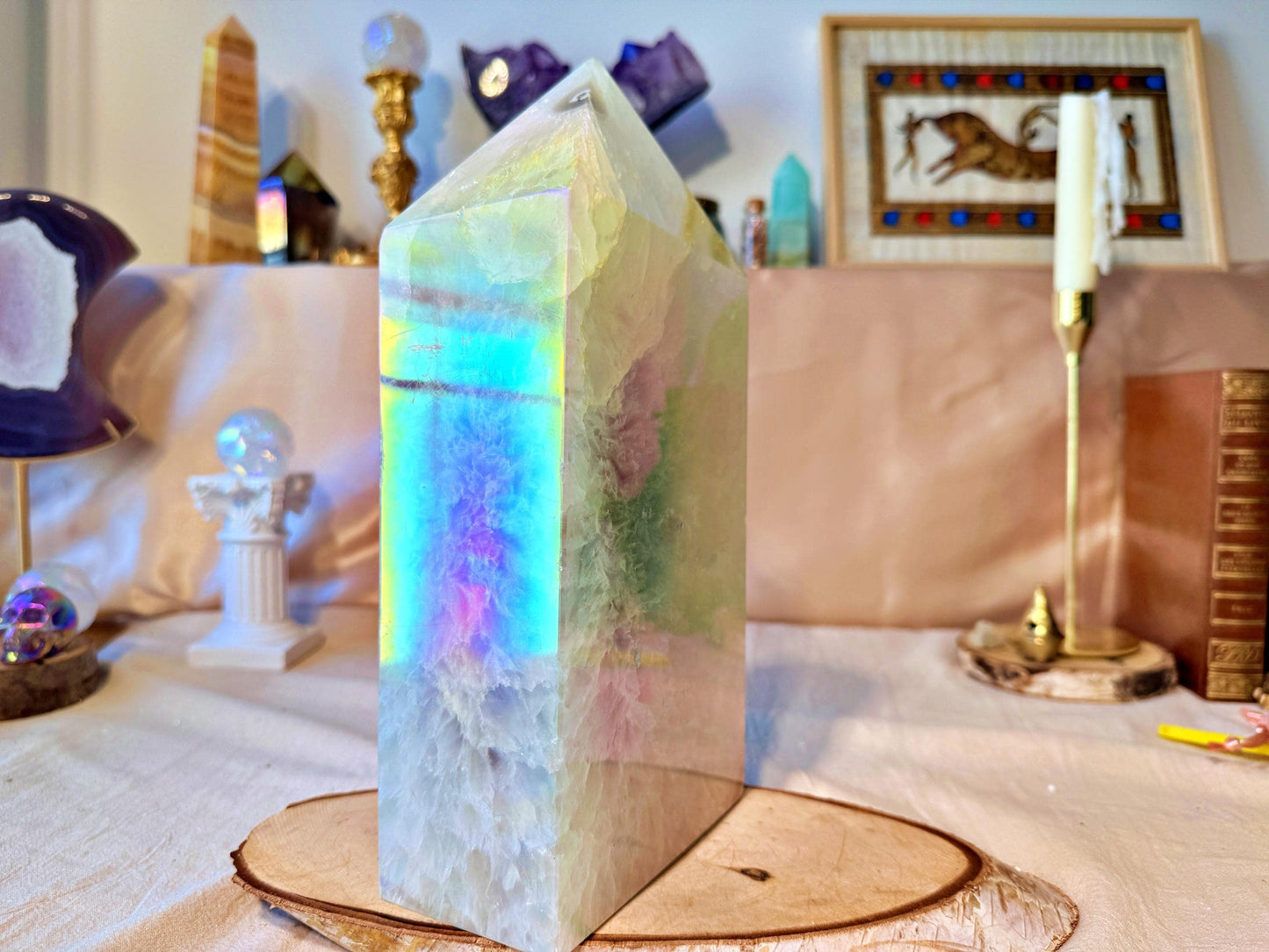 Grande Pointe d'Agate Blanche Aura à Double Cavité (4,353kg – 27 cm)