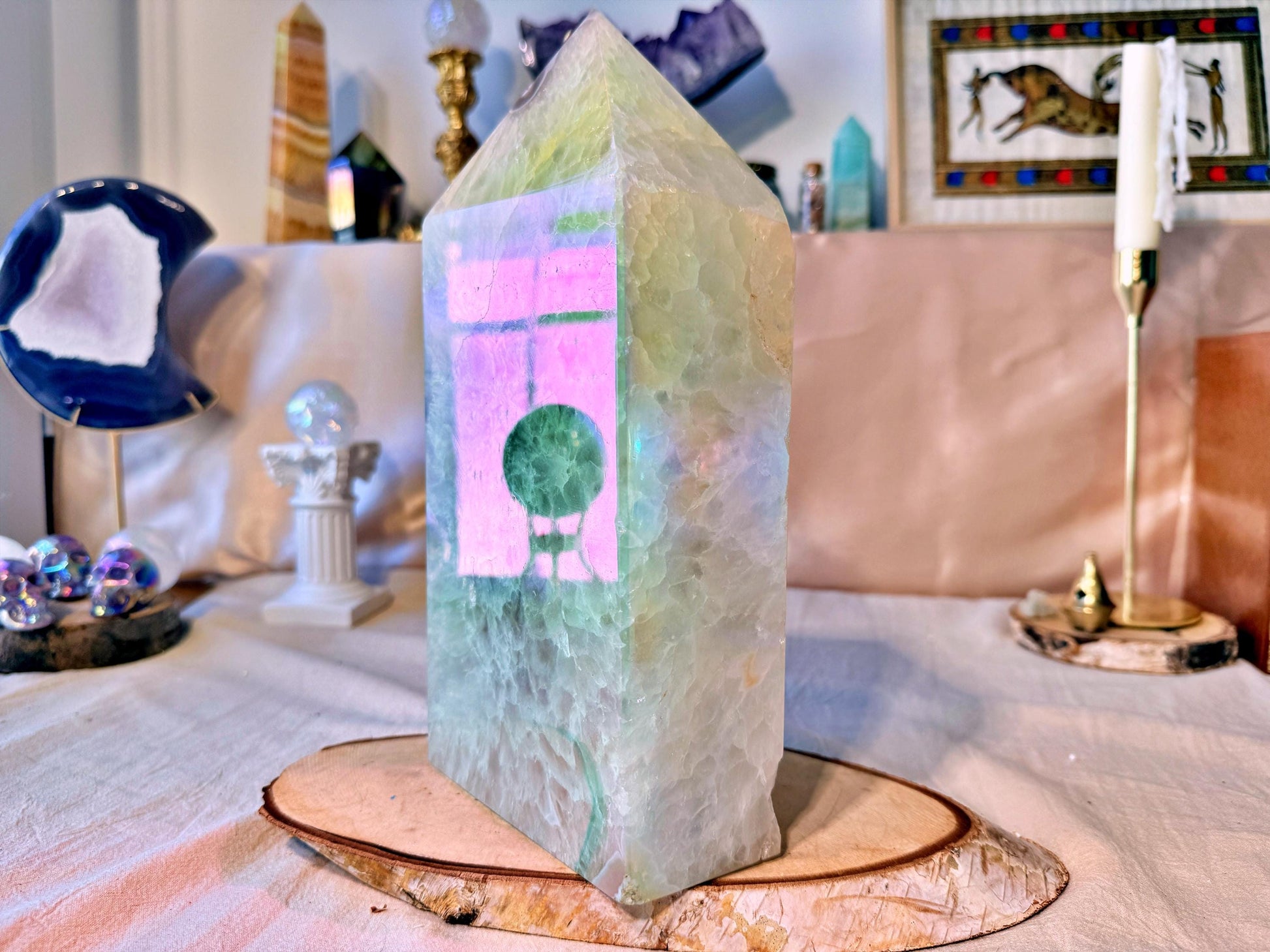 Grande Pointe d'Agate Blanche Aura à Double Cavité (4,353kg – 27 cm)