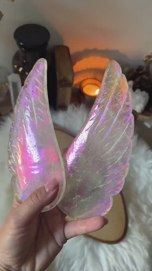 Ailes d'Ange en Cristal de Roche Aura (renforcé platine)