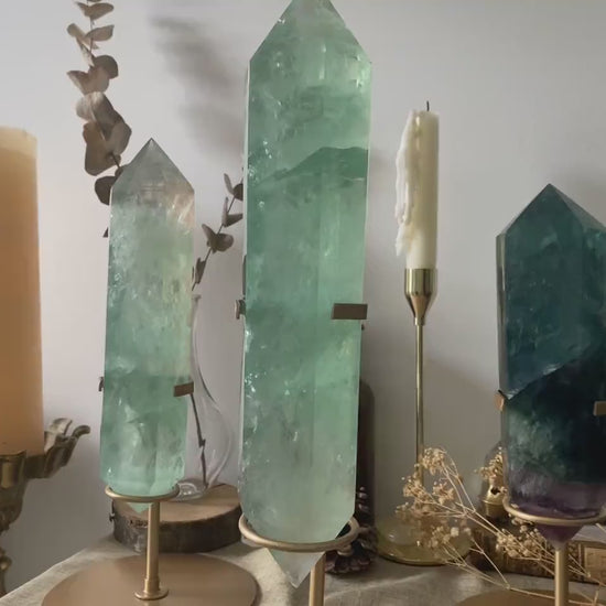 Fluorite Crystal Point on Tripod Stand: Unique Home Decor