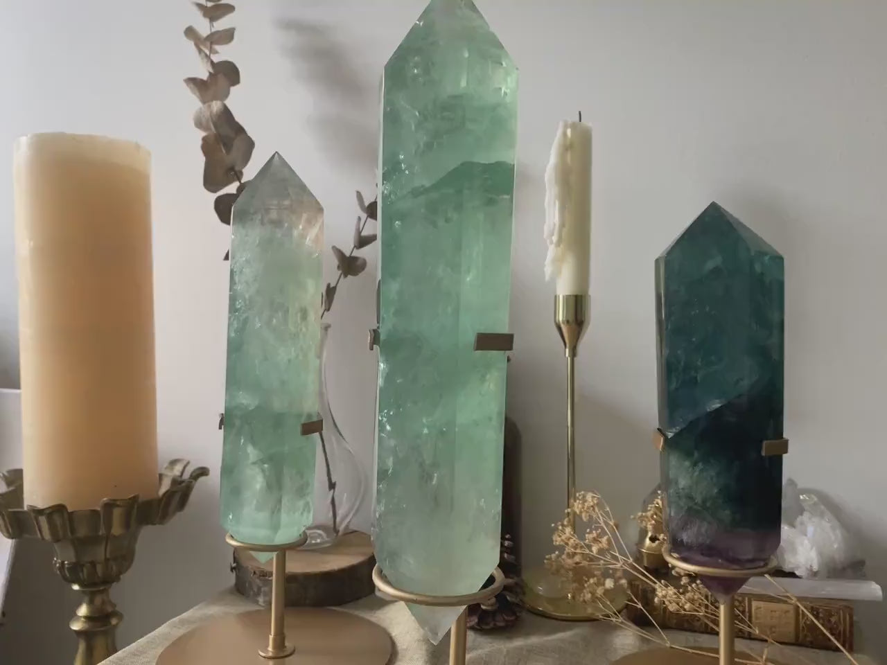 Fluorite Crystal Point on Tripod Stand: Unique Home Decor