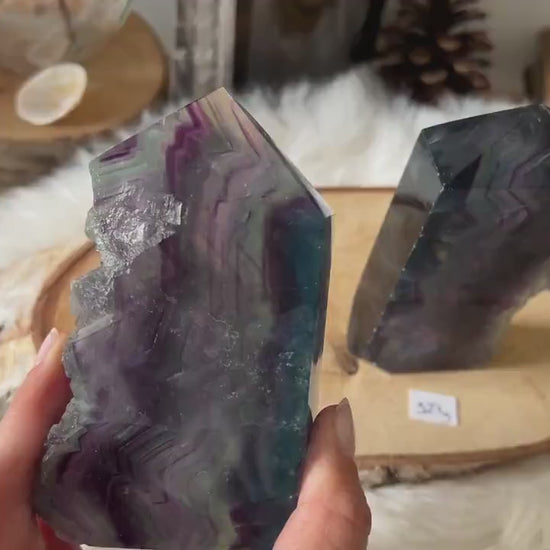 Tranches de Fluorite Multicolore Translucide - Mi Brutes & Mi Taillées, Unique Crystal Decor