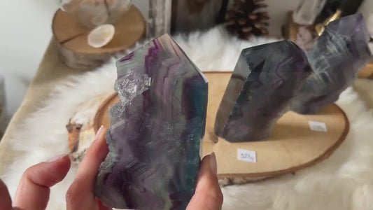 Tranches de Fluorite Multicolore Translucide - Mi Brutes & Mi Taillées, Unique Crystal Decor