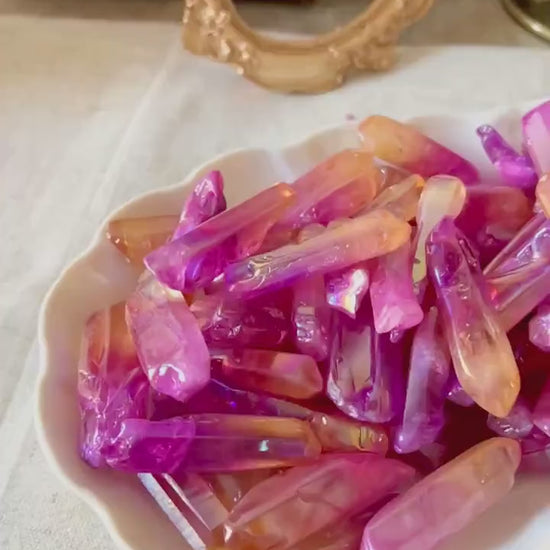 Pointes de Cristal de Roche Double Aura (Rose & Orange)