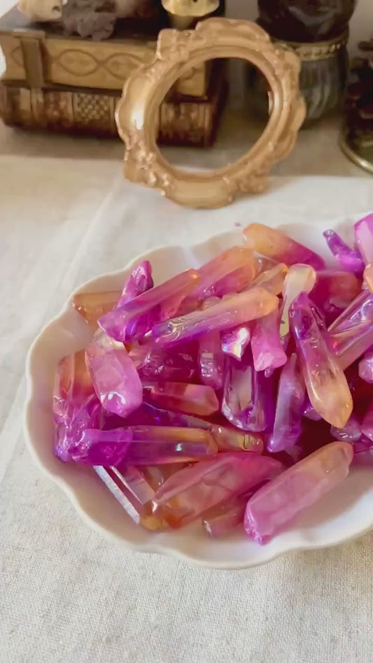 Pointes de Cristal de Roche Double Aura (Rose & Orange)